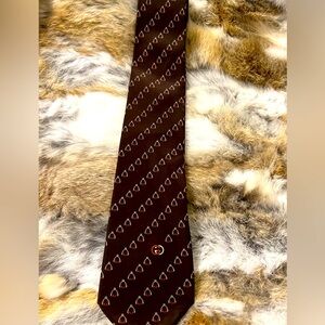 Vtg Gucci None Silk Men's Tie Brown Beige /Gold & Orange Design Made In Italy